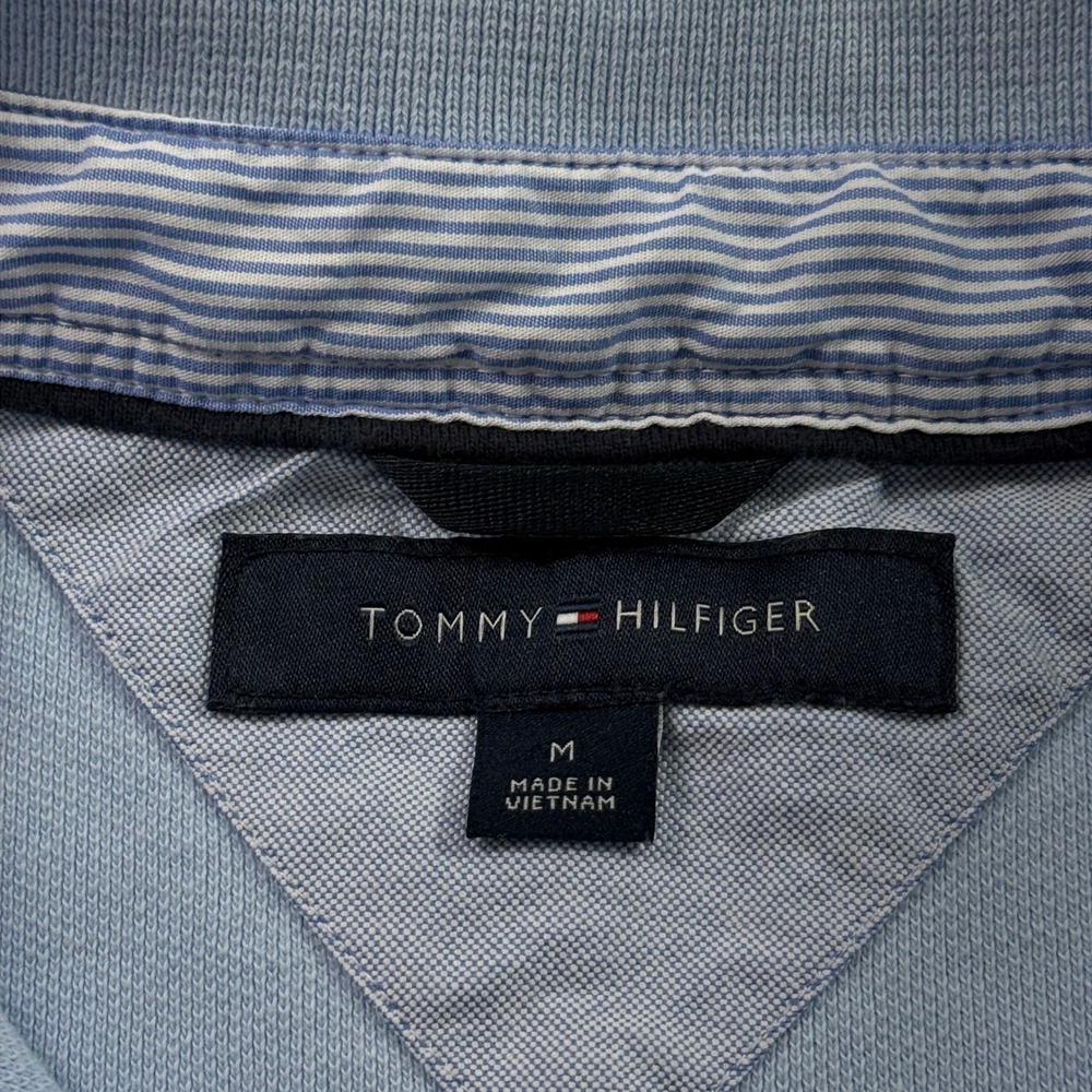 Tommy Hilfiger Polo Shirt Mens Medium Light Blue Cotton Pique Short Sleeve - Picture 4 of 9